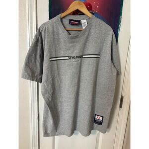 Spalding Athletic Apparel Mens XL T-Shirt Gray Short Sleeve Graphic Logo Tee